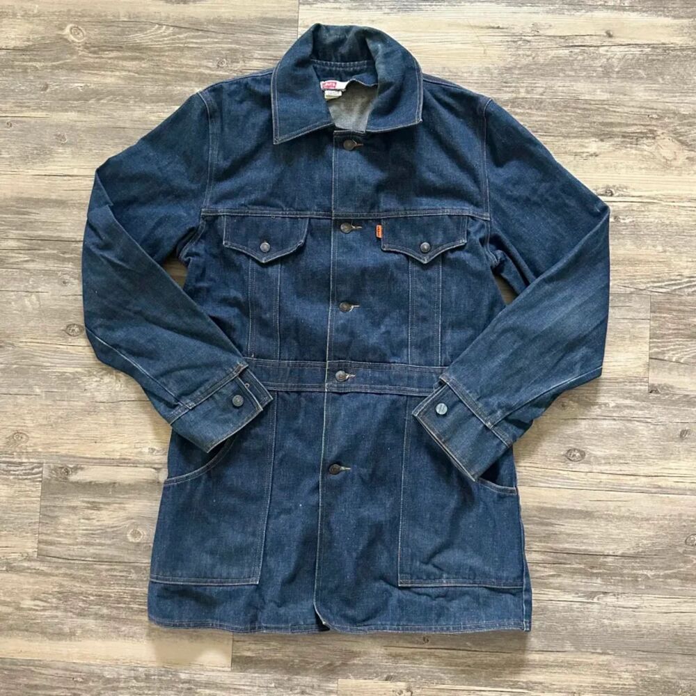 Vintage Orange Tab Levi's Western Denim Trench Coat Size Large